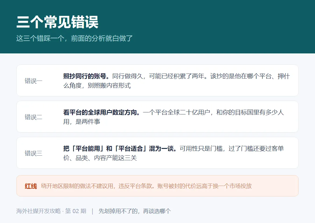 外贸选社媒平台的三个常见错误:照抄同行账号、看全球用户数定方向、把能用和适合混为一谈